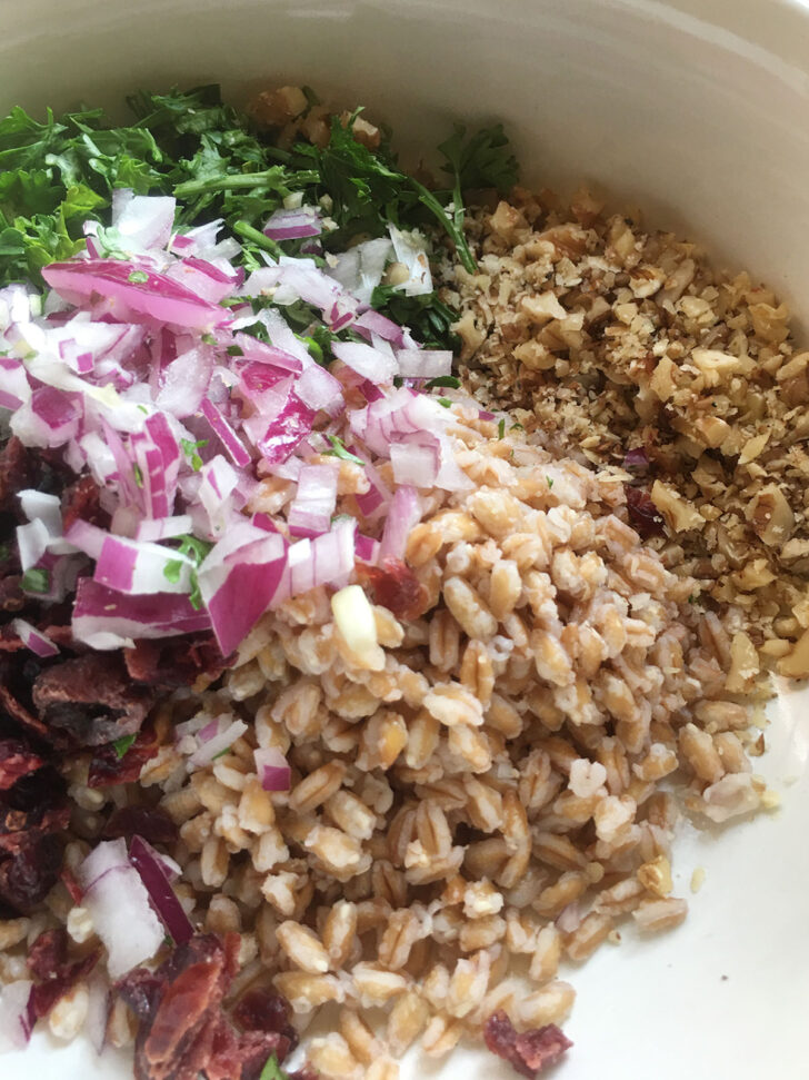 Chopped nuts added to the bowl.