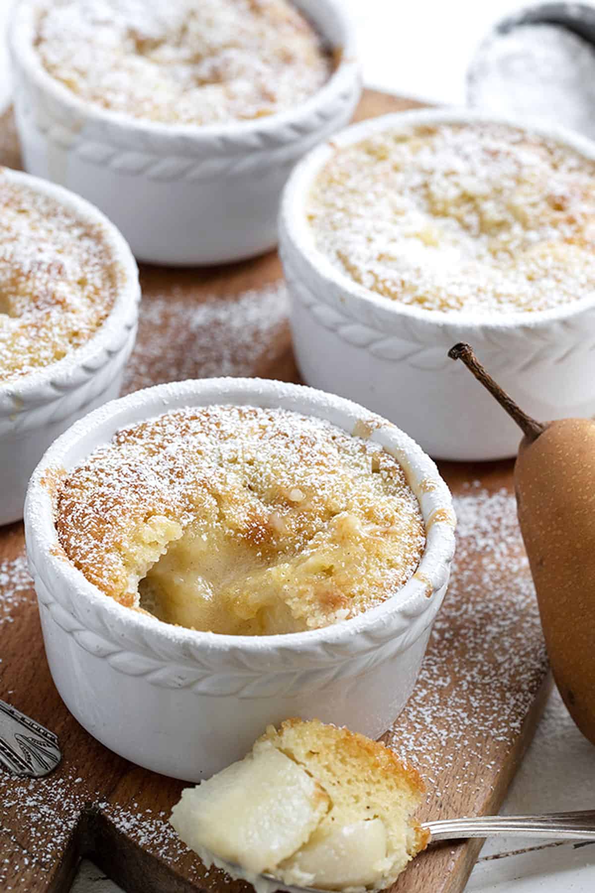 pear pudding cake in ramekins