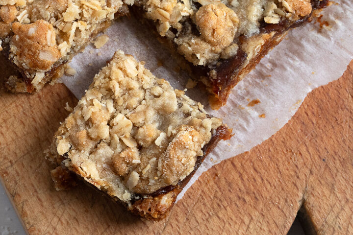 old-fashioned date squares on cutting board