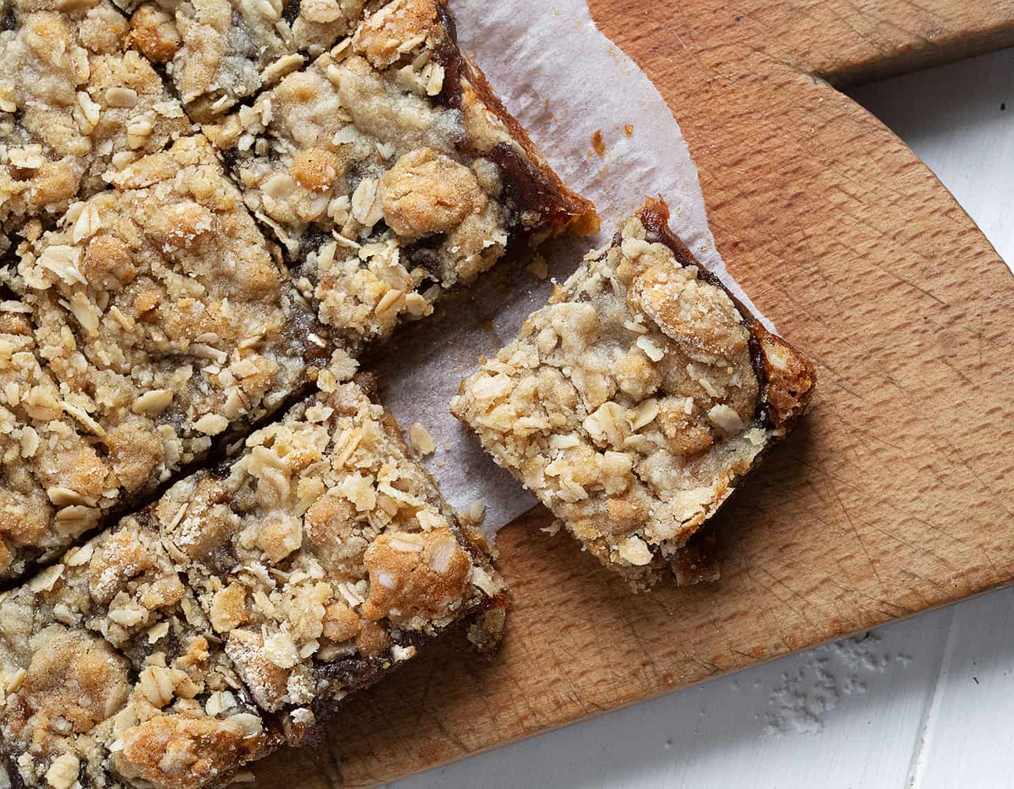 old-fashioned date squares on cutting board