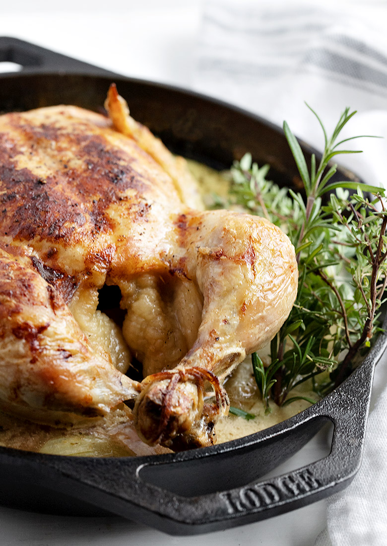 Milk Braised Whole Chicken With Mustard And Herbs Seasons And Suppers