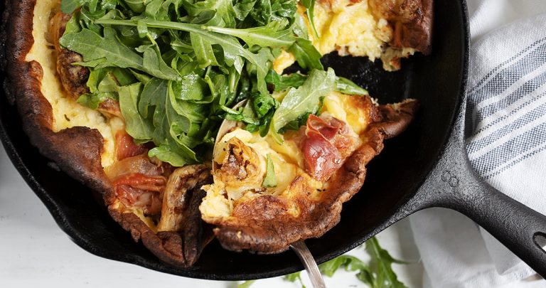 savory Dutch baby in cast-iron skillet