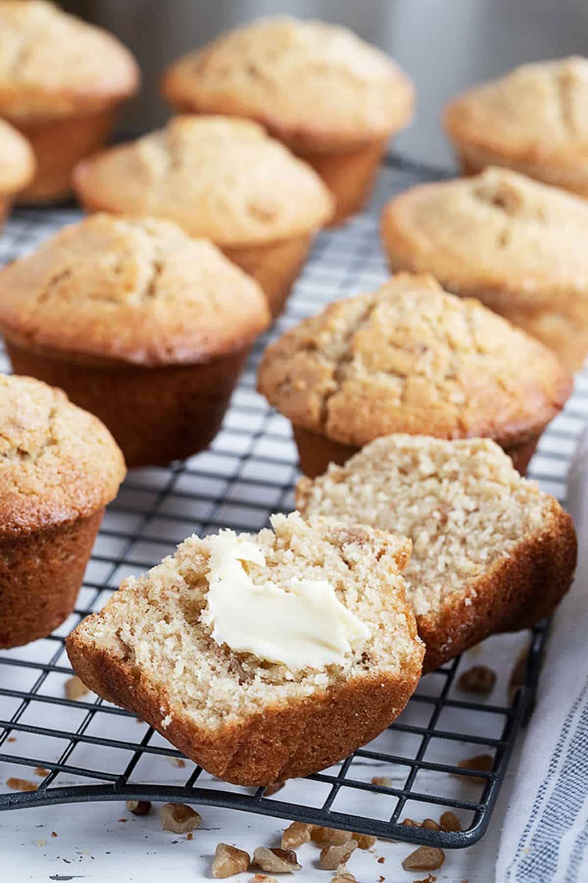 maple walnut muffins on cooling rack