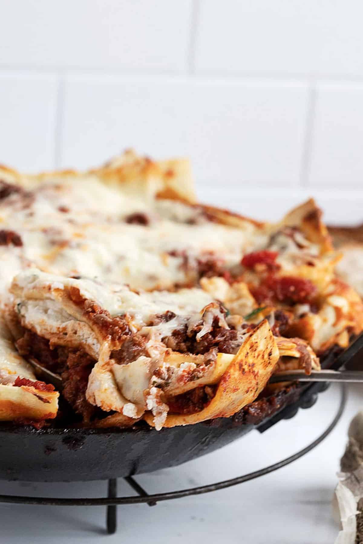easy skillet lasagna in skillet