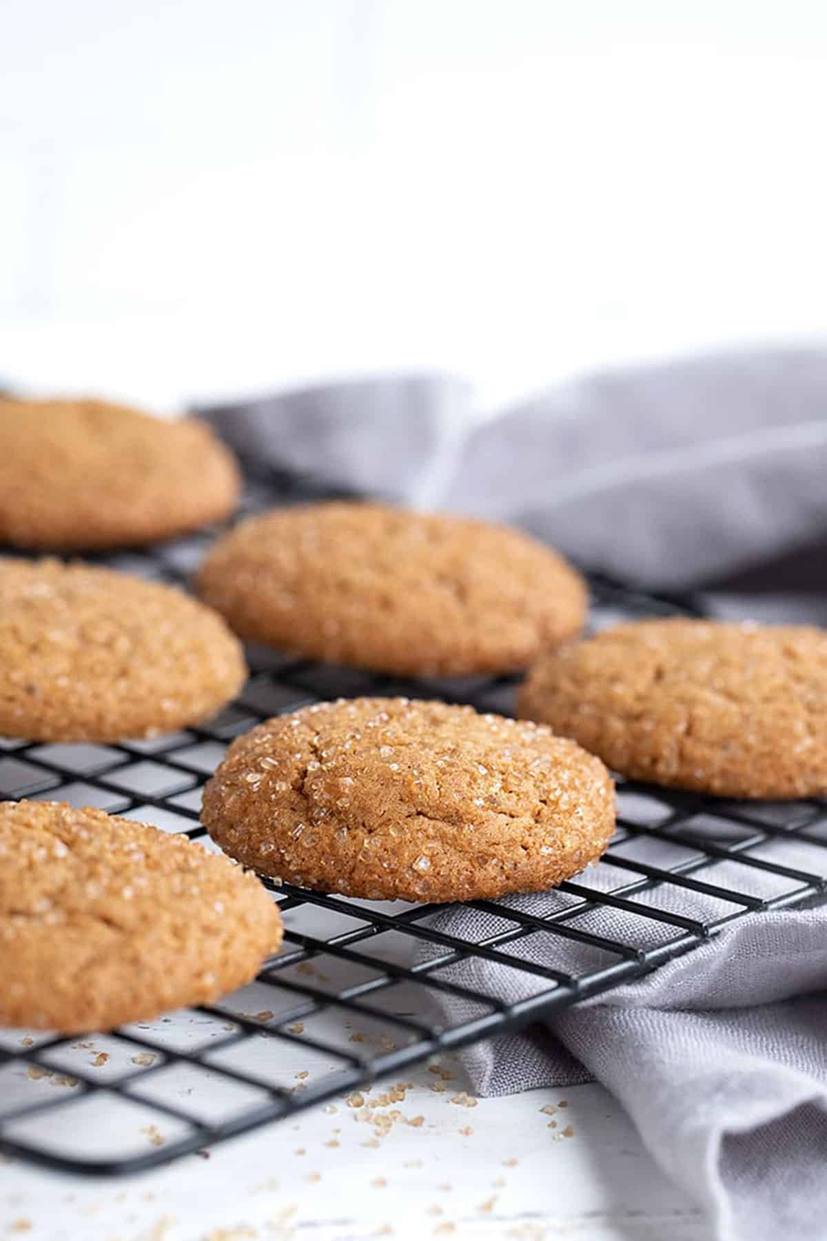 gingersnap cookies on cooling rack