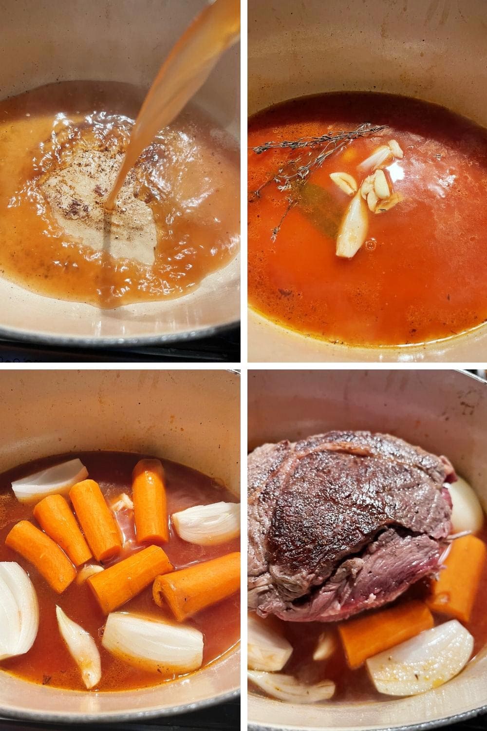 photo collage of steps to make pot roast