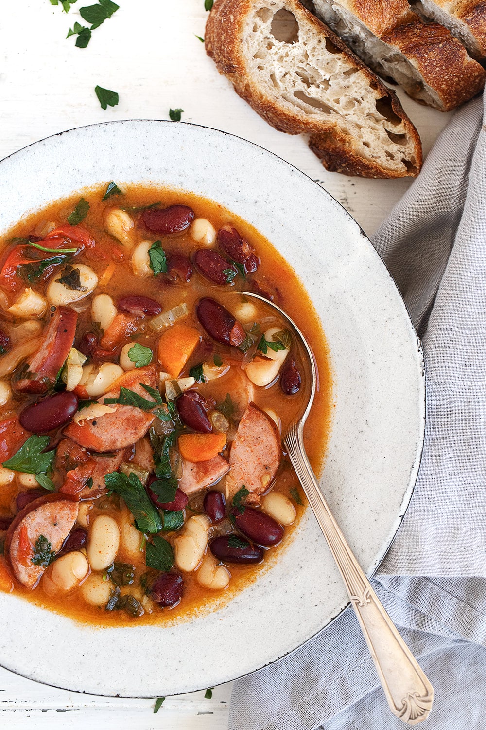 overhead shot of Hungarian bean soup