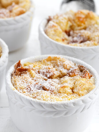 marmalade bread and butter pudding in individual ramekins