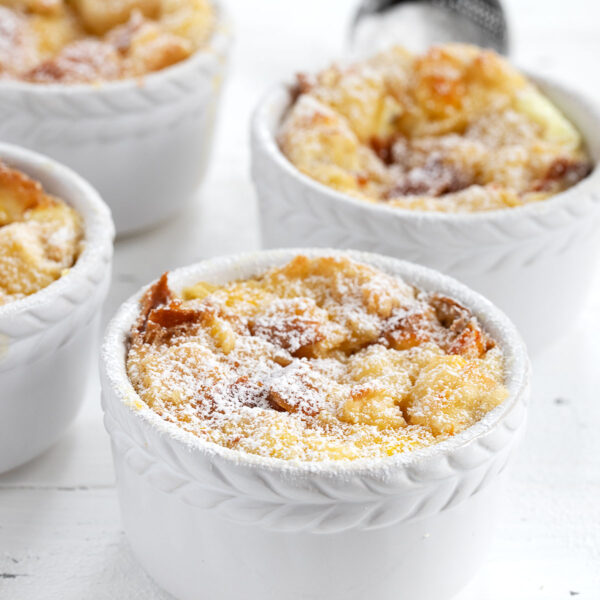 marmalade bread and butter pudding in individual ramekins