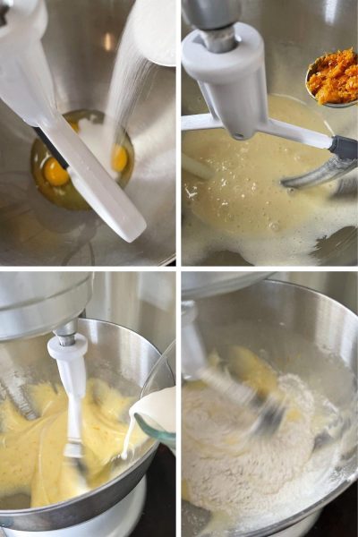 photo collage of first steps to make orange drizzle cake