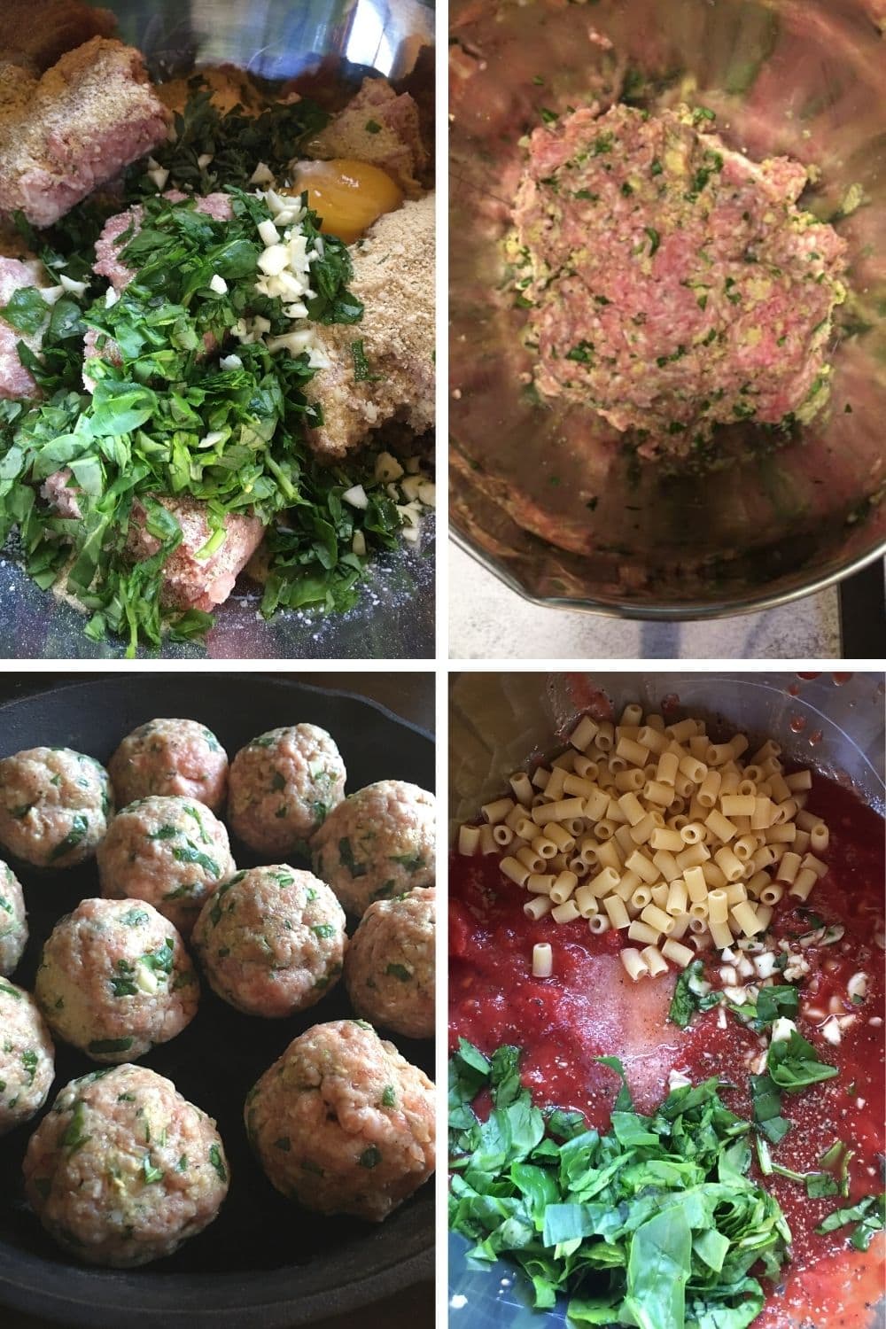 photo collage of steps to make pork meatballs