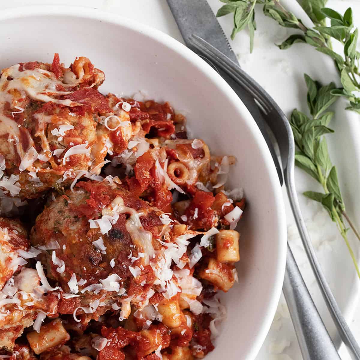 Pork Meatball and Pasta Bake