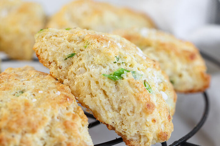 cheddar cornmeal biscuits on cooling rack