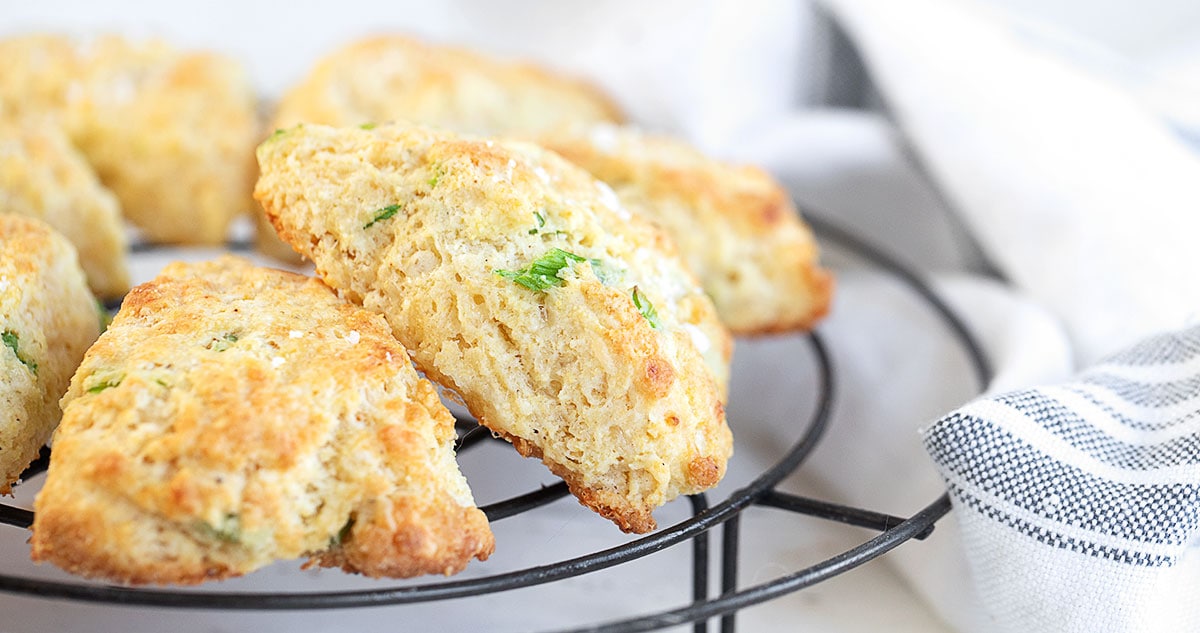 cornmeal cheddar biscuits on cooling rack