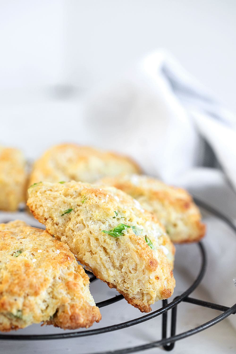 cornmeal cheddar biscuits on rack