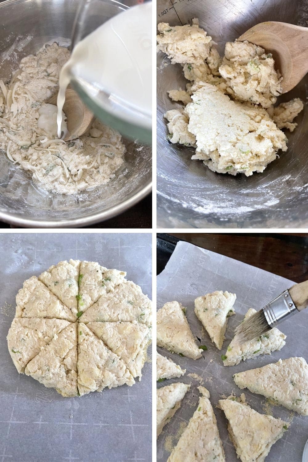 photo collage of steps to make cornmeal biscuits 2