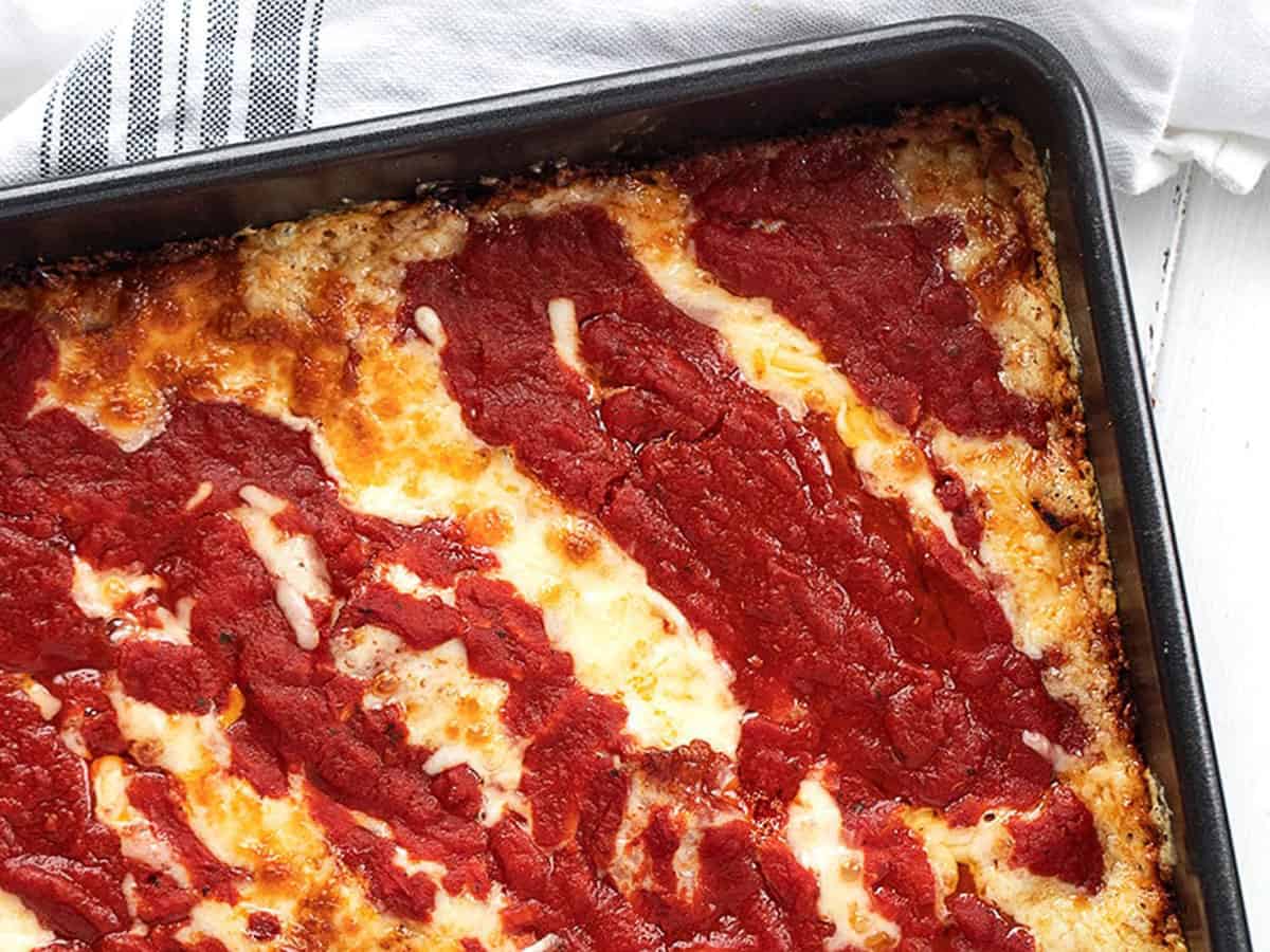 Detroit Style Pizza in pan