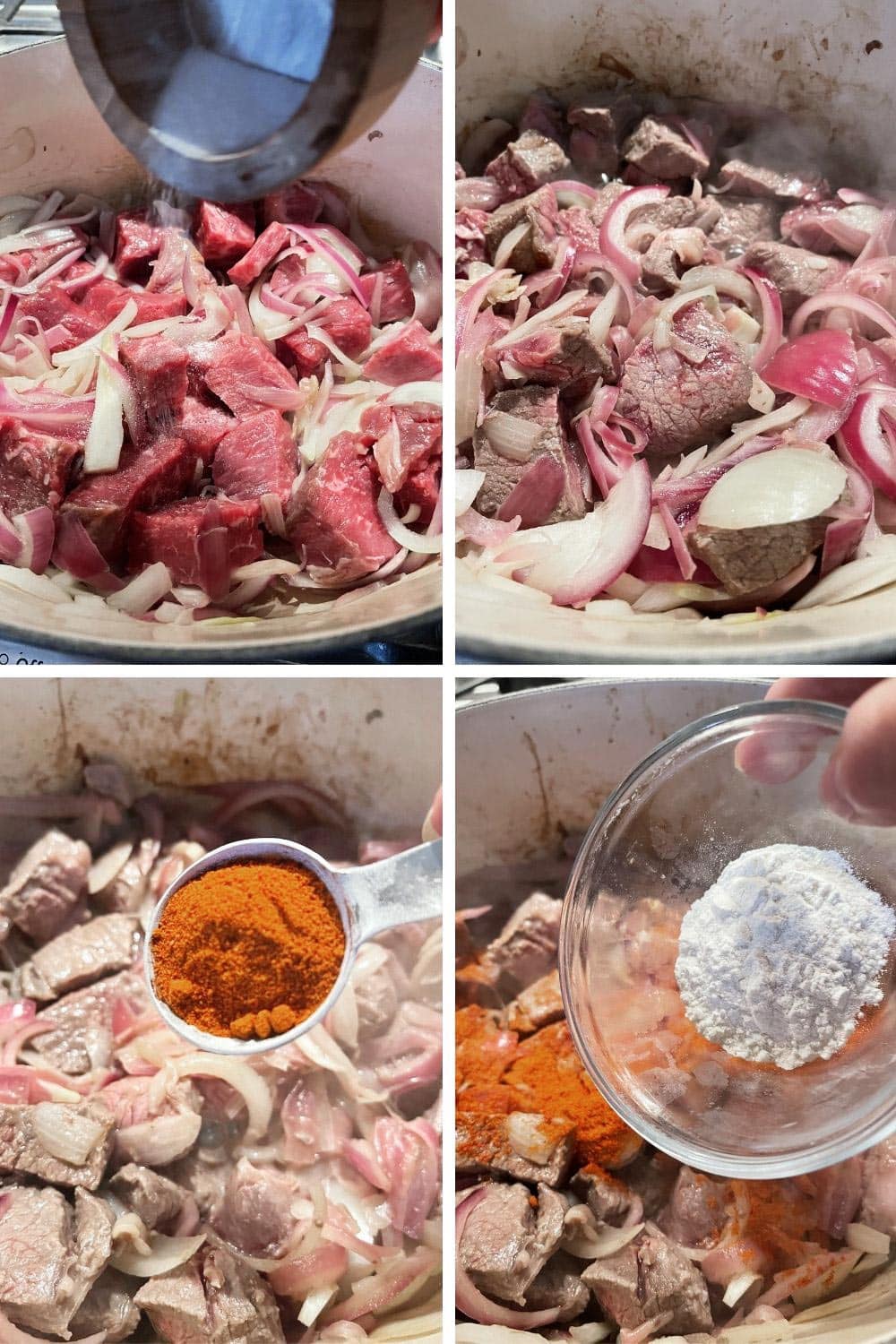 photo collage of steps 2 to make Italian Goulash