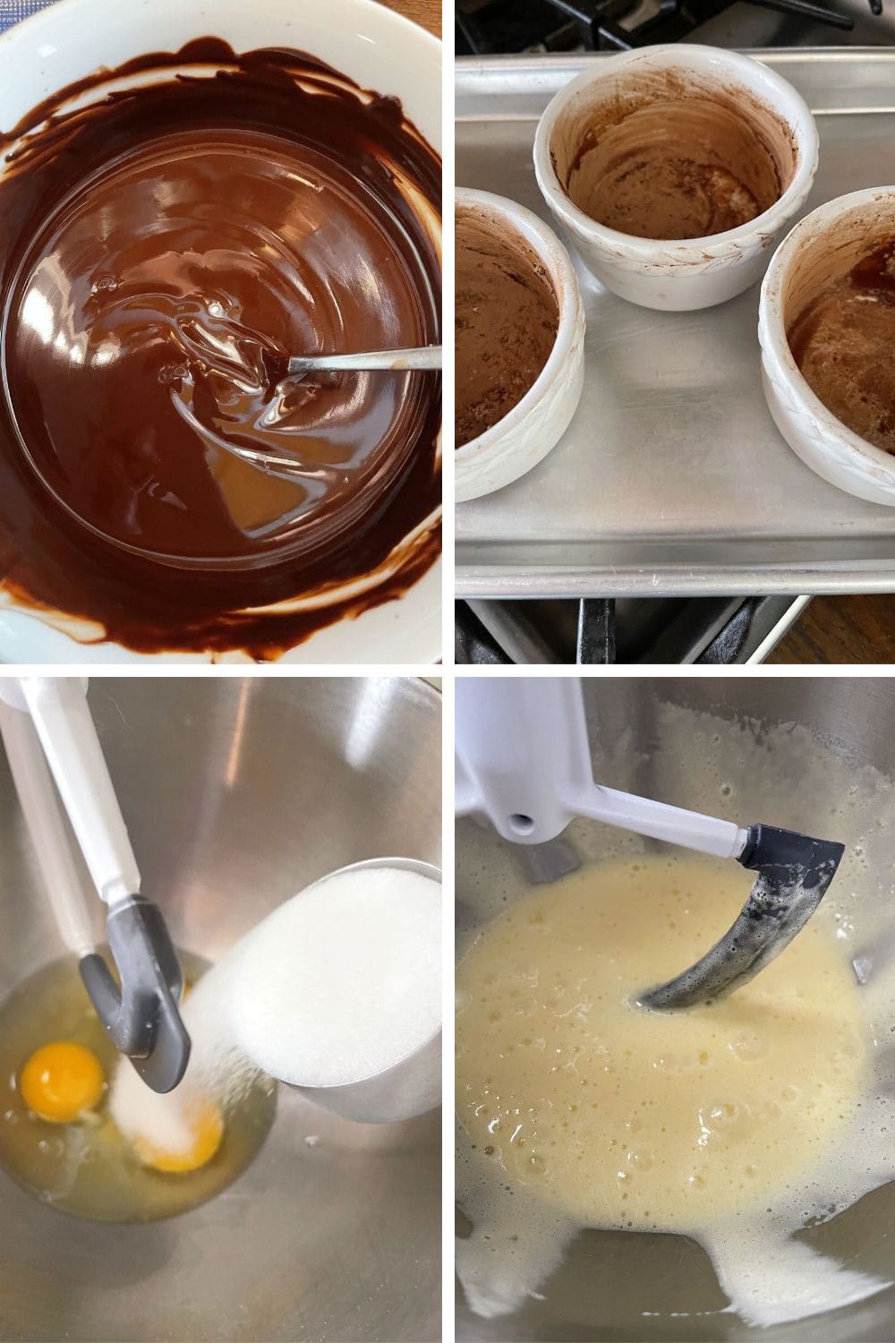 photo collage showing steps to make chocolate raspberry cakes