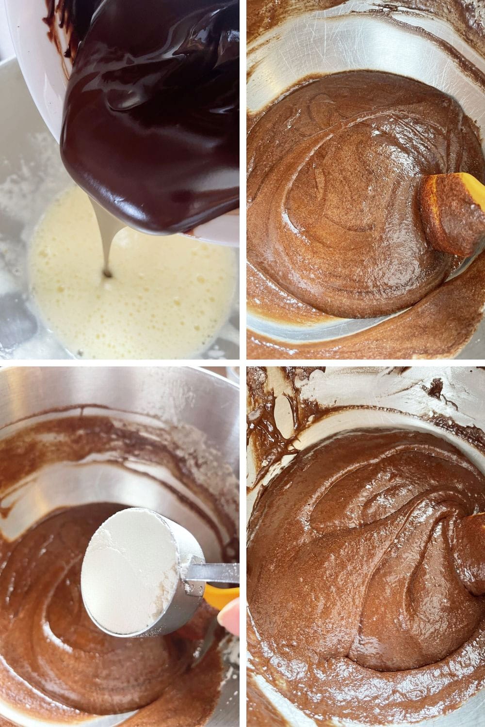photo collage showing steps to make chocolate raspberry cakes