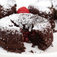 chocolate molten cake with raspberry filling