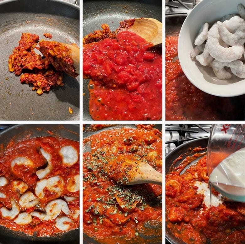 photo collage of steps to make Indian Butter Shrimp 2 