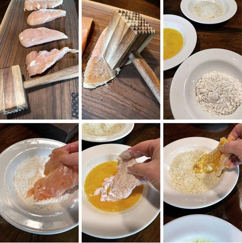 photo collage of steps to make Chicken Parm 1