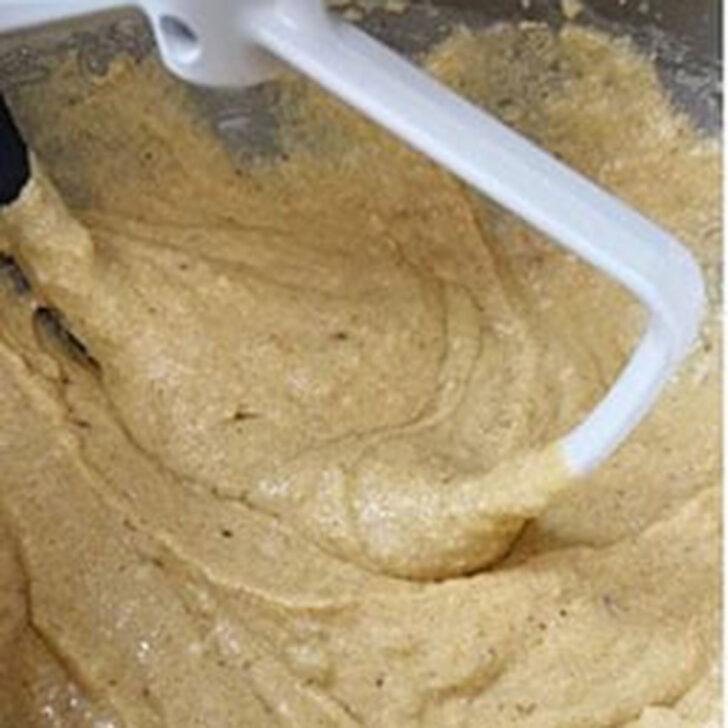 Finished Johnny Cake batter in the mixing bowl.