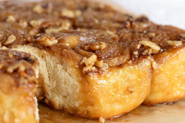 maple walnut sticky buns on cooling rack