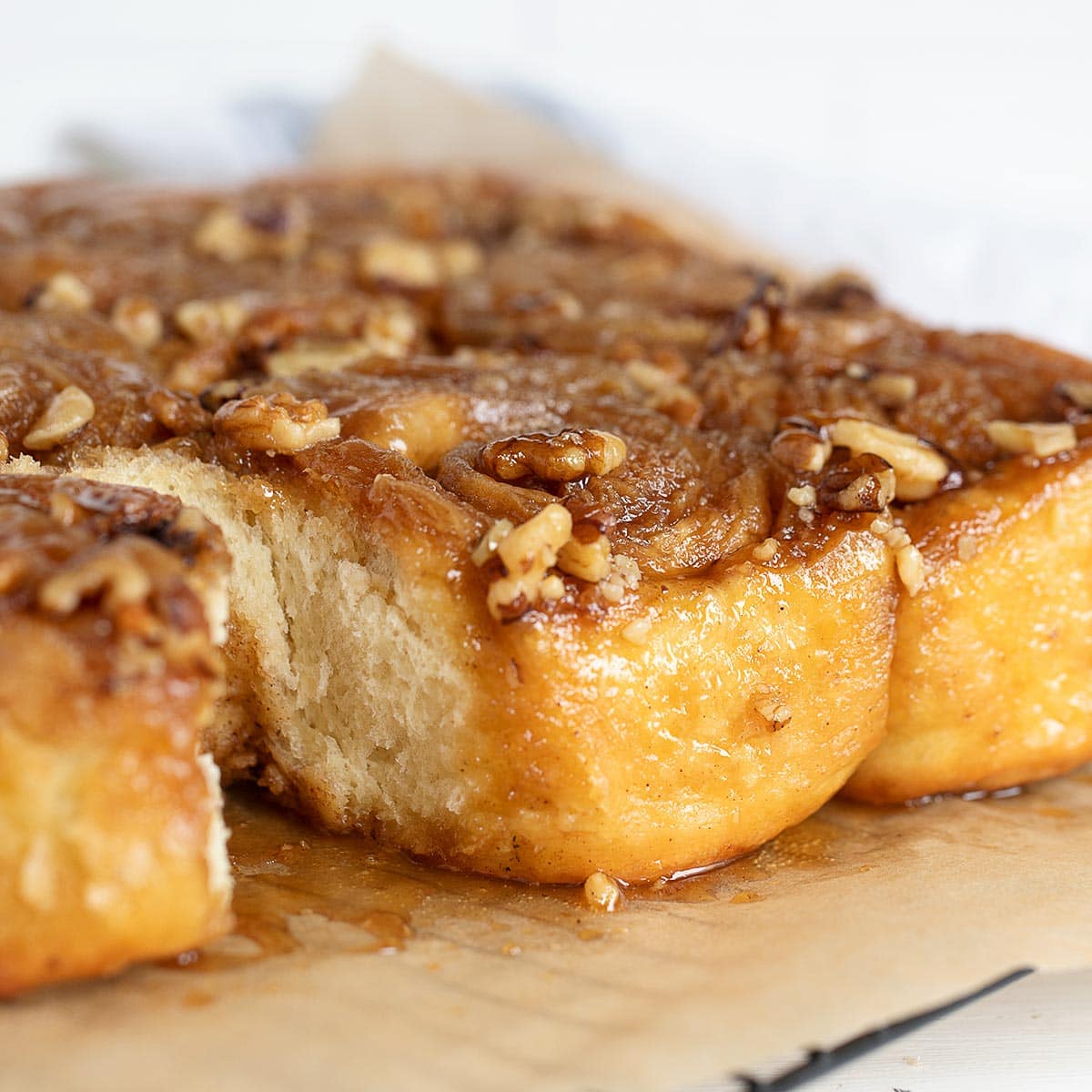 maple walnut sticky buns on cooling rack