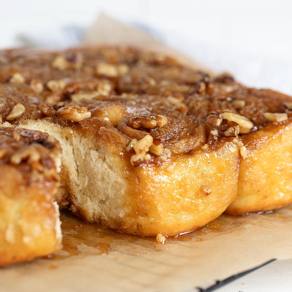 maple walnut sticky buns on cooling rack