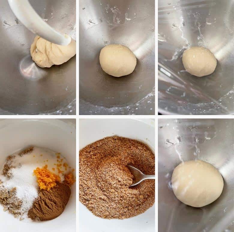 photo collage of steps to make cinnamon cruffins 1