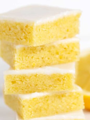 lemon blondies stacked up