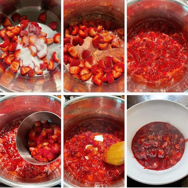photo collage of steps to make strawberry blondies 1