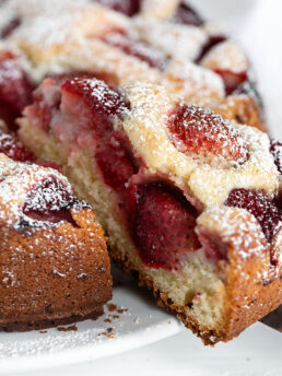 strawberry yogurt cake sliced