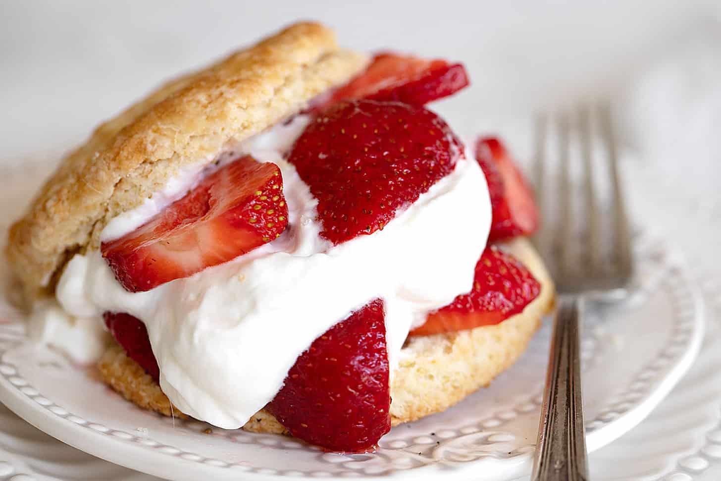 old-fashioned strawberry shortcake on plate