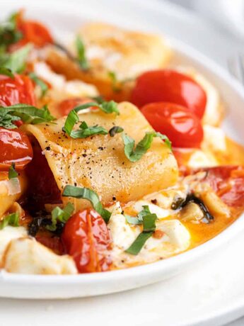 pasta alla sorrentina on plate with fork