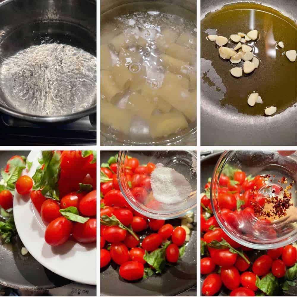 photo collage of steps to make pasta alla sorrentina 1