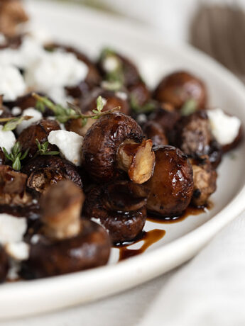 air fried mushrooms finished with balsamic glaze and goat cheese