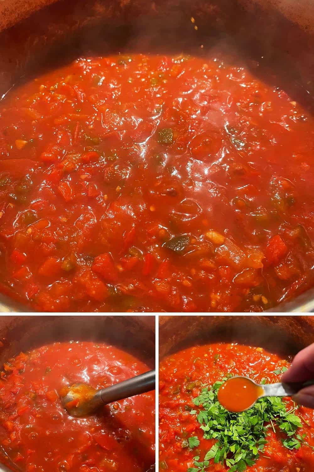 photo collage of steps to make homemade salsa 2