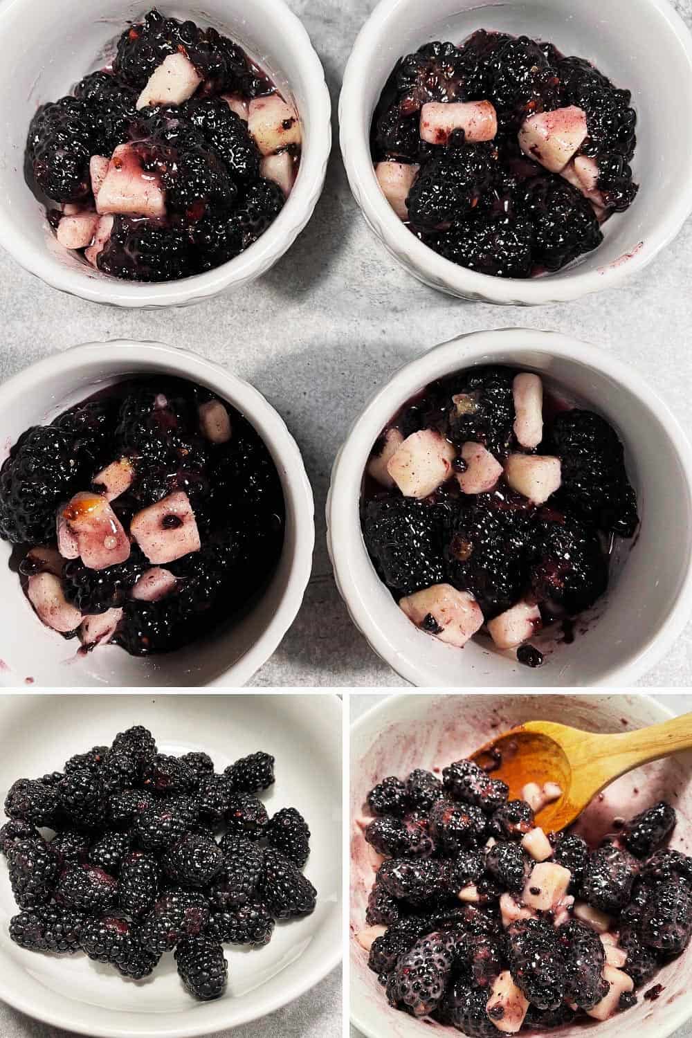 photo collage of steps to make blackberry cobbler 1
