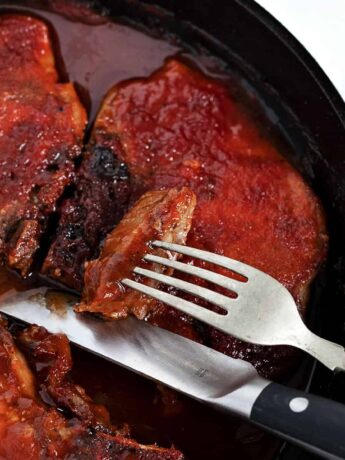 baked bbq pork chops in cast iron skillet