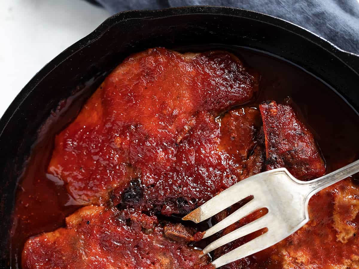 baked bbq pork chops in cast iron skillet