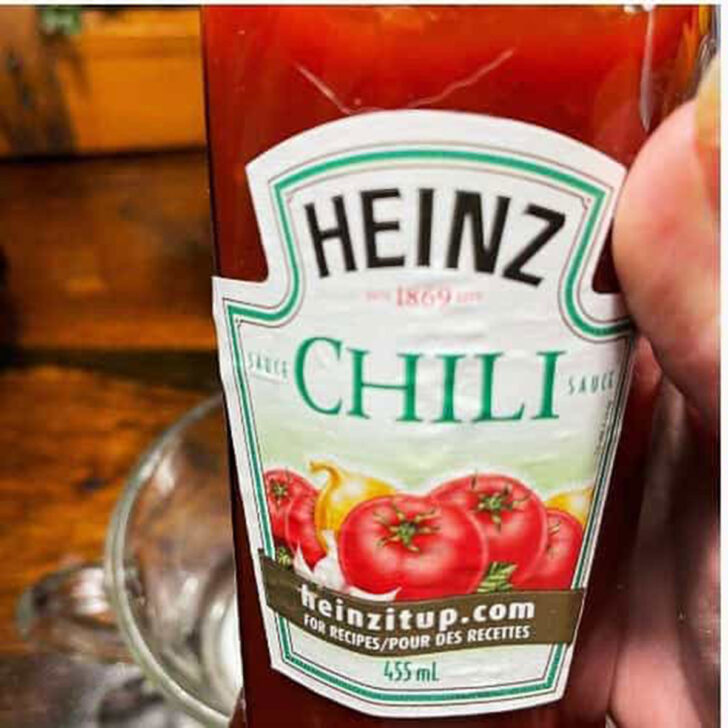 Bottle of Heinz Chili sauce for the homemade BBQ sauce.