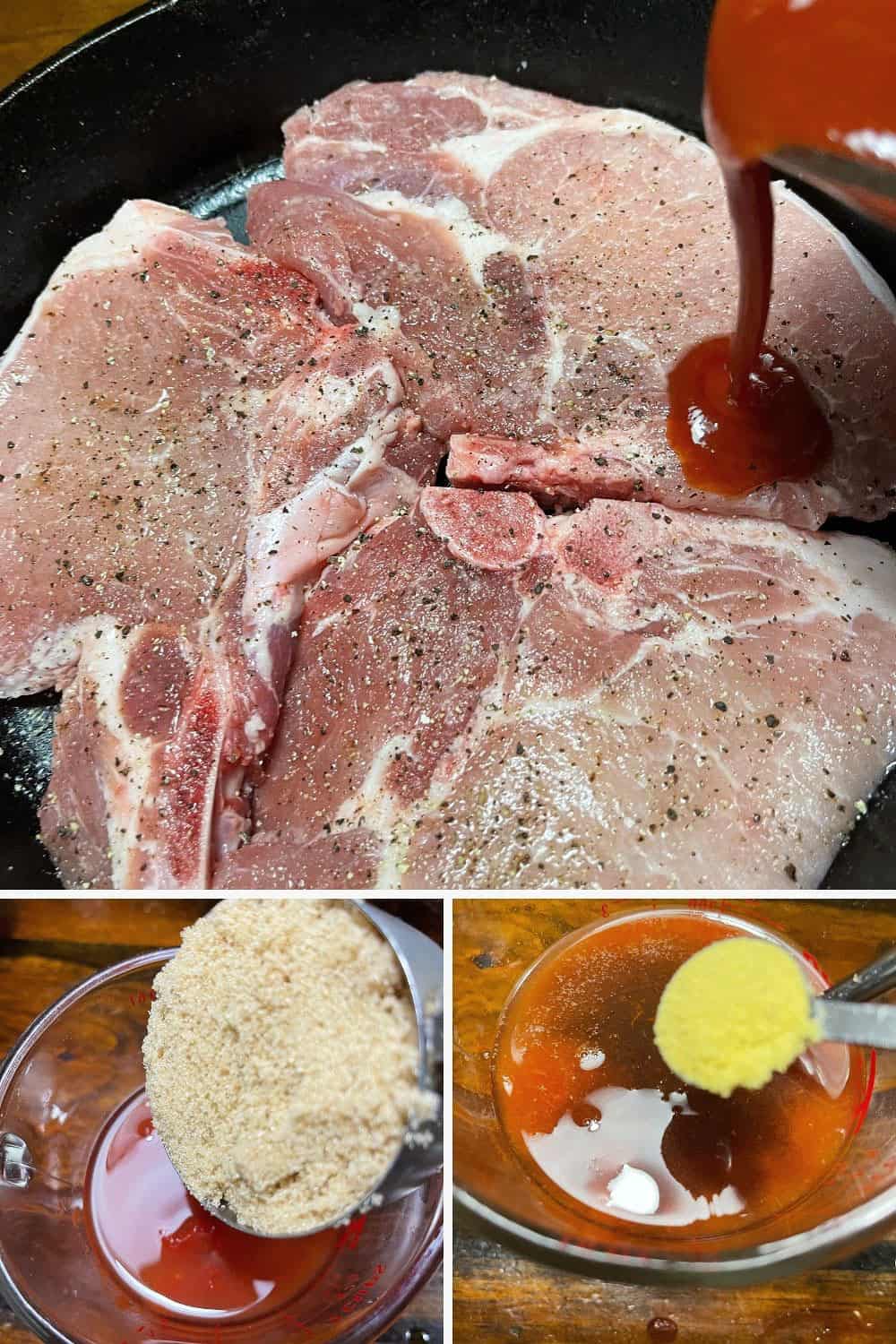 photo collage of steps to make easy baked pork chops 2