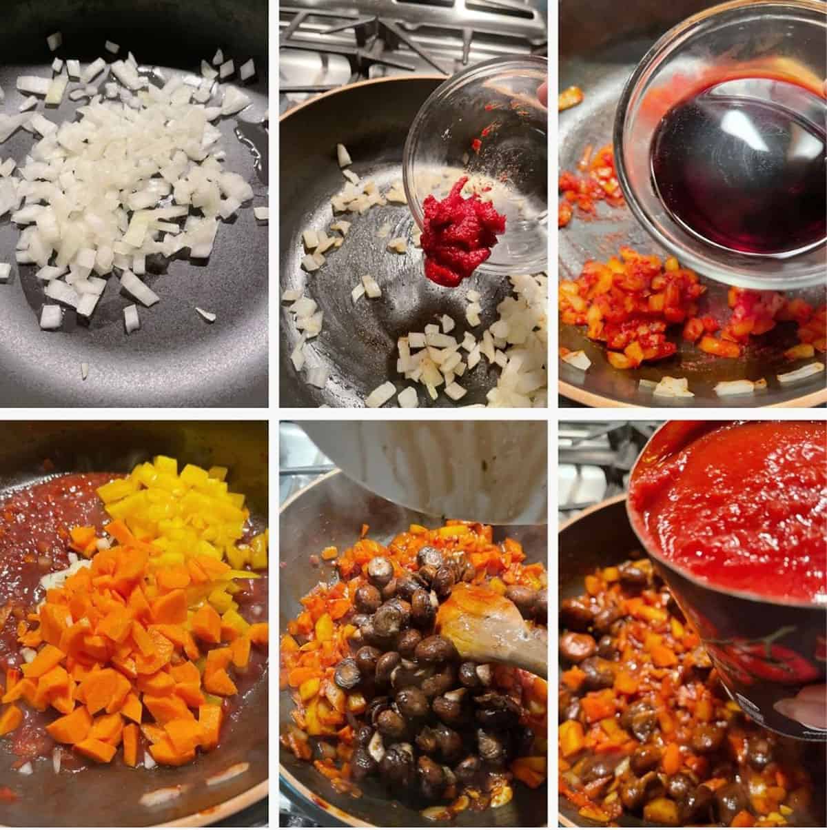 photo collage of steps to make chicken cacciatore 2