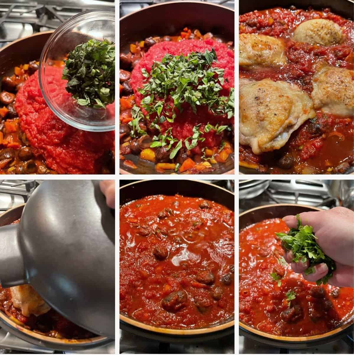 photo collage of steps to make chicken cacciatore 3