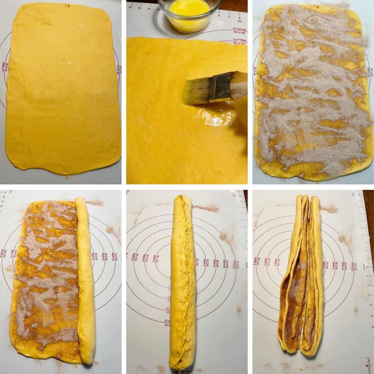 photo collage of steps to make pumpkin cinnamon yeast bread 2