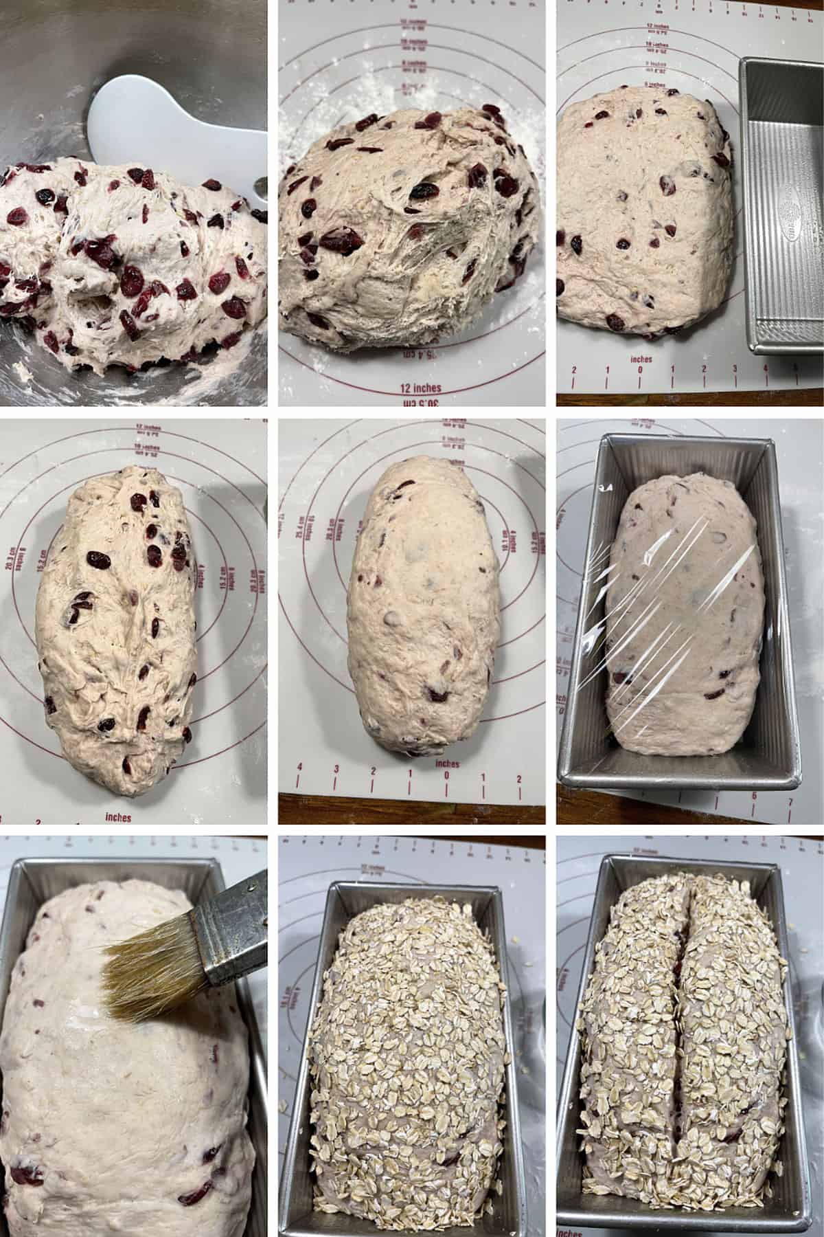 photo collage of steps to make cranberry oatmeal bread 2