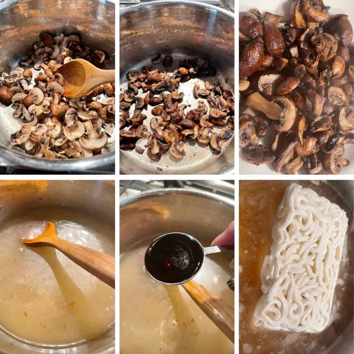 photo collage of steps to make easy udon noodle soup 1